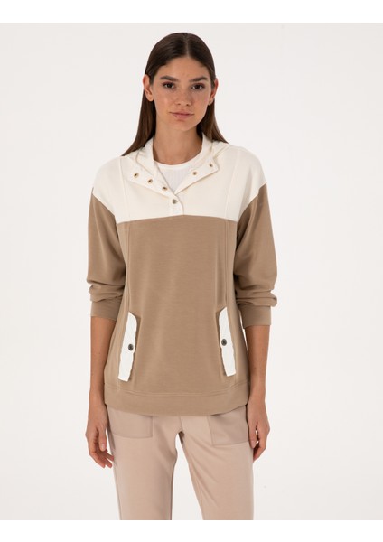 Kadın Bej Oversize Modal Karışımlı Sweatshirt 50309096-VR011