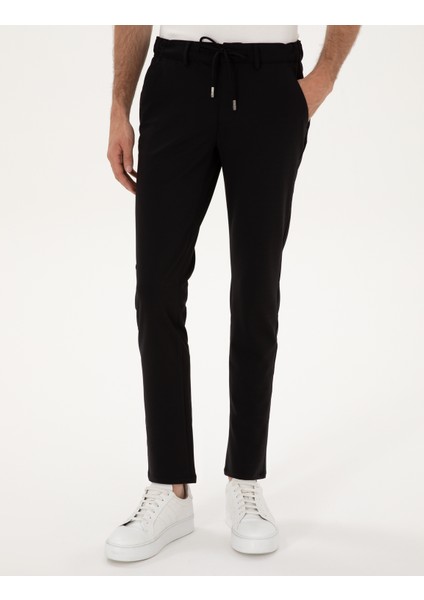 Erkek Siyah Slim Fit Beli Lastikli Kordonlu Jogger Kanvas Pantolon 50317281-VR046 fiyatları