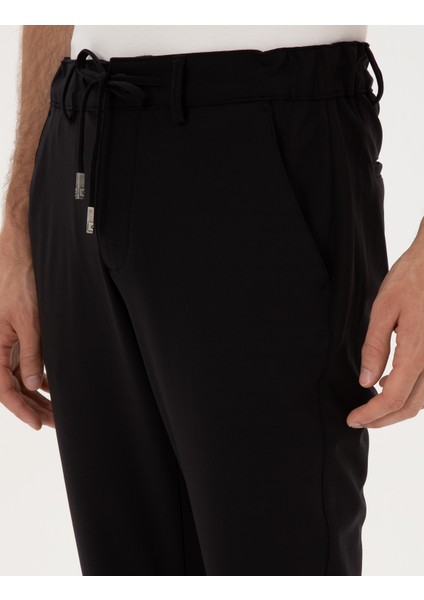 Erkek Siyah Slim Fit Beli Lastikli Kordonlu Jogger Kanvas Pantolon 50317281-VR046 indirimleri