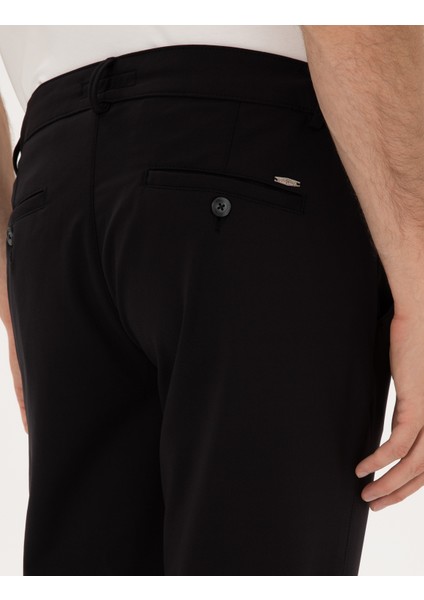 Erkek Siyah Slim Fit Beli Lastikli Kordonlu Jogger Kanvas Pantolon 50317281-VR046