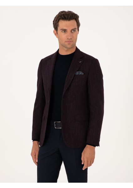 Erkek Bordo Slim Fit Yün Karışımlı Flanel Görünümlü Ceket 50310747-VR014