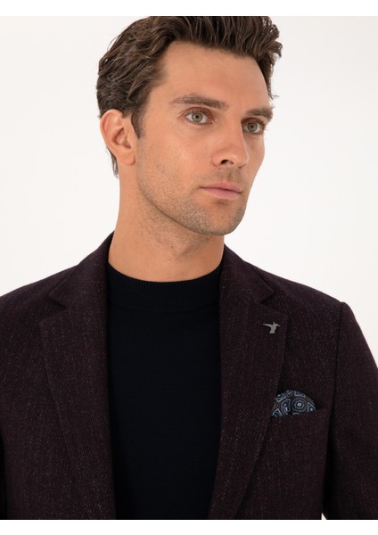 Erkek Bordo Slim Fit Yün Karışımlı Flanel Görünümlü Ceket 50310747-VR014 fiyatları