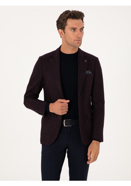 Erkek Bordo Slim Fit Yün Karışımlı Flanel Görünümlü Ceket 50310747-VR014 modelleri