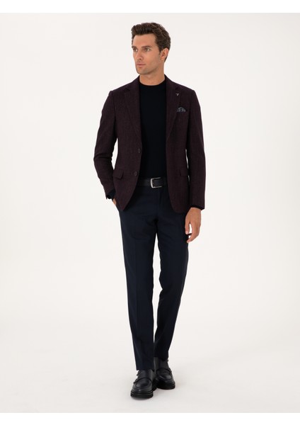 Erkek Bordo Slim Fit Yün Karışımlı Flanel Görünümlü Ceket 50310747-VR014 fırsatları