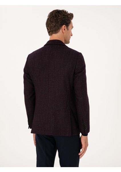 Erkek Bordo Slim Fit Yün Karışımlı Flanel Görünümlü Ceket 50310747-VR014 indirimleri