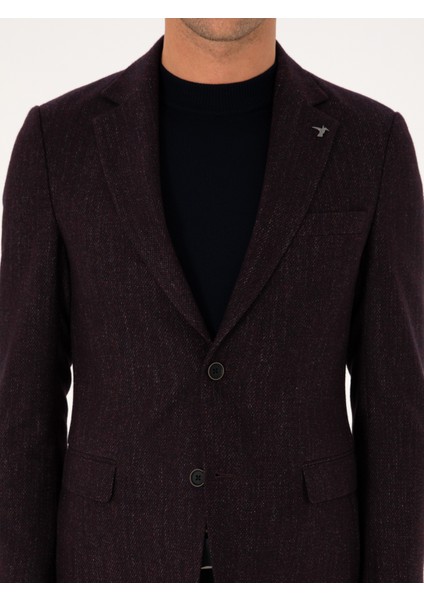 Erkek Bordo Slim Fit Yün Karışımlı Flanel Görünümlü Ceket 50310747-VR014