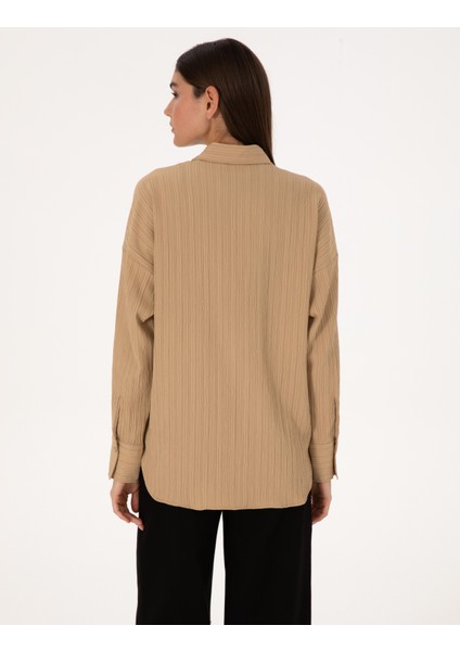 Kadın Koyu Bej Oversize Uzun Kollu Gömlek 50318232-VR088 indirimleri