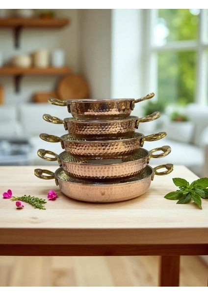 - Dövme Bakır Kalın Tava Takımı 5’li (18-20-22-24-26 Cm) – El Işçiliği, Dayanıklı ve Şık Bakır Tavalar