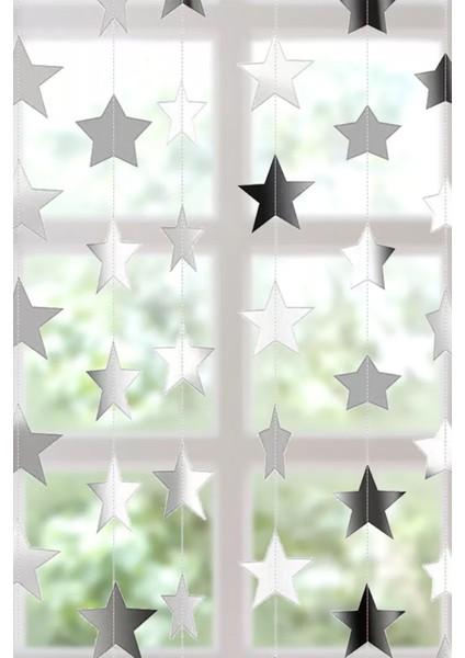 Gümüş Yıldız Asmalı Tavan Süslemeleri Ipli Sarkıt Süs Gümüş Yıldız 4 Metre