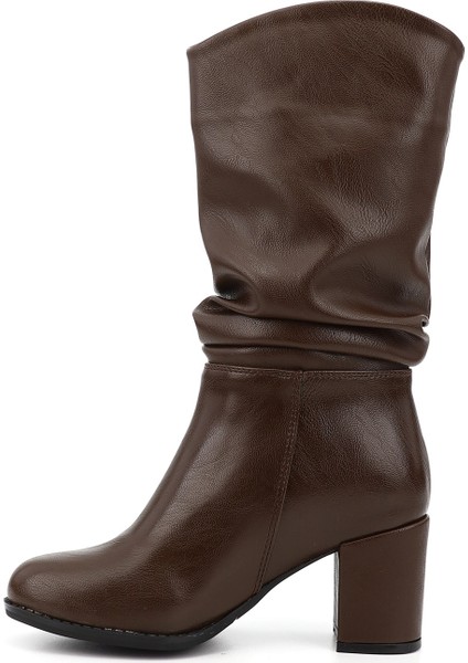 Kadın Kahverengi Yuvarlak Burun Körüklü Kalın Topuklu Çizme modelleri