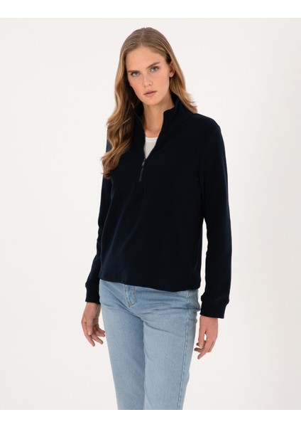 Kadın Lacivert Comfort Fit Fermuarlı Polar Sweatshirt 50316333-VR033