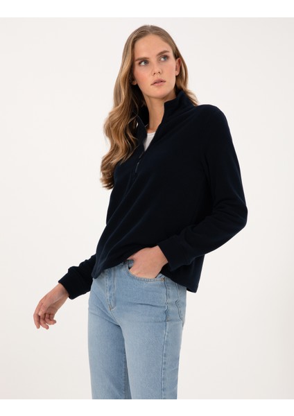 Kadın Lacivert Comfort Fit Fermuarlı Polar Sweatshirt 50316333-VR033 modelleri