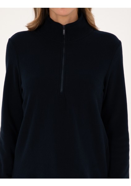 Kadın Lacivert Comfort Fit Fermuarlı Polar Sweatshirt 50316333-VR033