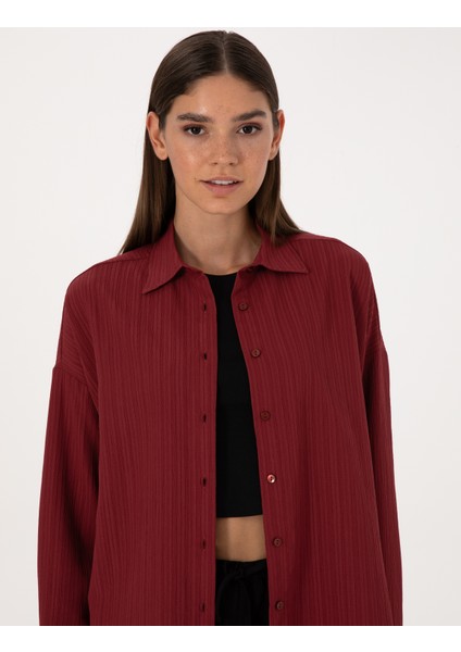 Kadın Bordo Oversize Uzun Kollu Gömlek 50318232-VR014 fiyatları