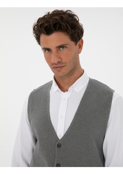Erkek Gri Melanj Triko Yelek 50317313-VR086 fiyatları