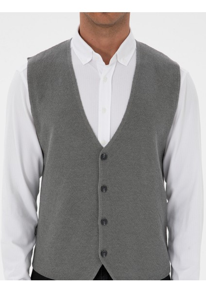 Erkek Gri Melanj Triko Yelek 50317313-VR086