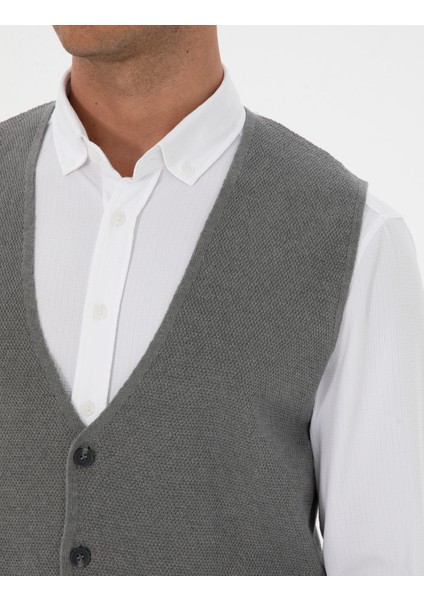 Erkek Gri Melanj Triko Yelek 50317313-VR086