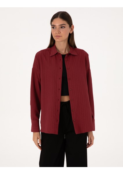 Kadın Bordo Oversize Uzun Kollu Gömlek 50318232-VR014 modelleri