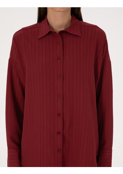 Kadın Bordo Oversize Uzun Kollu Gömlek 50318232-VR014