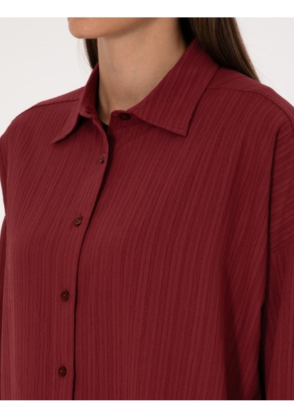 Kadın Bordo Oversize Uzun Kollu Gömlek 50318232-VR014