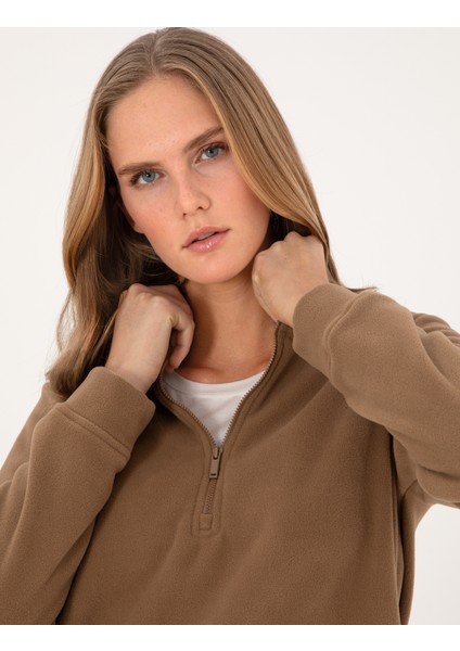 Kadın Camel Comfort Fit Fermuarlı Polar Sweatshirt 50316333-VR015 fiyatları