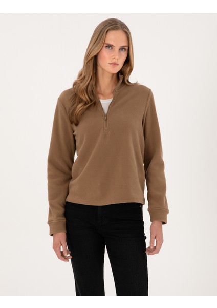 Kadın Camel Comfort Fit Fermuarlı Polar Sweatshirt 50316333-VR015 modelleri