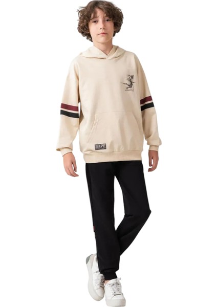 Erkek Çocuk Önü Arkası Basketbol Temalı Kapüşonlu Eşofman Takımı