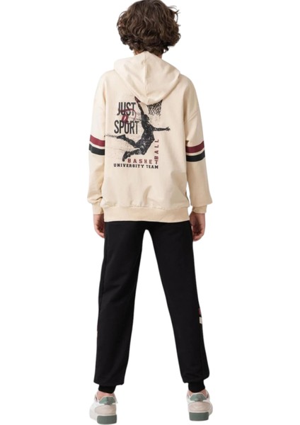 Erkek Çocuk Önü Arkası Basketbol Temalı Kapüşonlu Eşofman Takımı modelleri