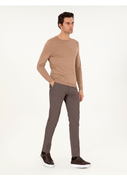 Erkek Kahverengi Slim Fit Pamuk Karışımlı Kanvas Pantolon 50292336-VR029