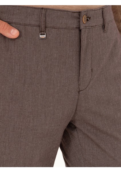 Erkek Kahverengi Slim Fit Pamuk Karışımlı Kanvas Pantolon 50292336-VR029