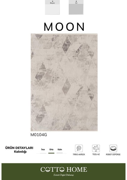 Moon MO104G Krem Halı Geometrik Gri Detaylı Akrilik Pamuk Taban Salon Halısı Yatak Odası Koridor fiyatları