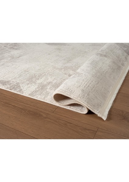 Moon MO104G Krem Halı Geometrik Gri Detaylı Akrilik Pamuk Taban Salon Halısı Yatak Odası Koridor fırsatları