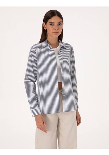 Kadın Lacivert Comfort Fit Uzun Kollu Gömlek 50318226-VR033 modelleri