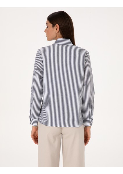 Kadın Lacivert Comfort Fit Uzun Kollu Gömlek 50318226-VR033 indirimleri