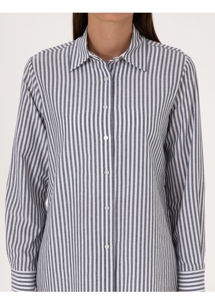 Kadın Lacivert Comfort Fit Uzun Kollu Gömlek 50318226-VR033