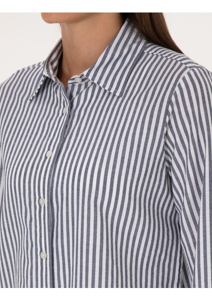 Kadın Lacivert Comfort Fit Uzun Kollu Gömlek 50318226-VR033