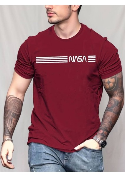 Erkek Kısa Kollu Nasa Baskı Basic Erkek T-Shirt