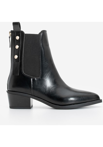 Kadın Sivri Burun Lastikli Kovboy Arkadan Fermuarlı Topuklu Western Bot Esoma Siyah modelleri