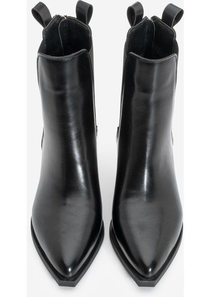 Kadın Sivri Burun Lastikli Kovboy Arkadan Fermuarlı Topuklu Western Bot Esoma Siyah