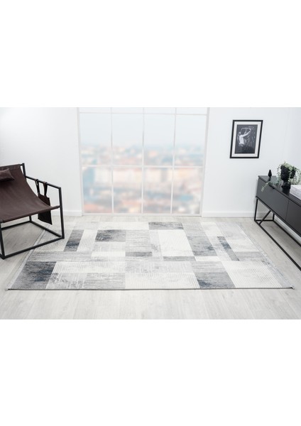 Loya LY005G Gri Halı Geometrik Desenli Antialerjik Pamuk Taban Salon Halısı Yatak Odası Koridor fırsatları