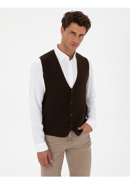 Erkek Koyu Kahverengi Triko Yelek 50317313-VR084