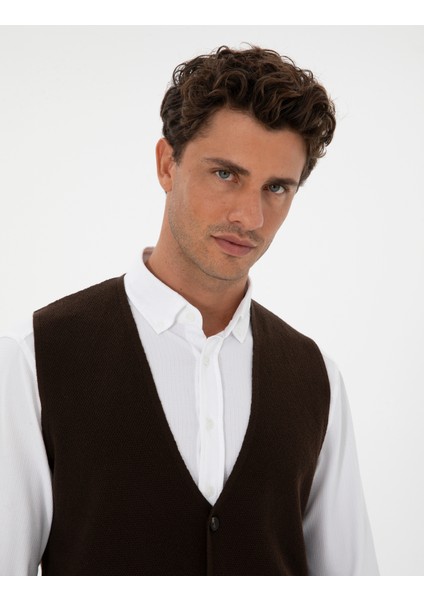 Erkek Koyu Kahverengi Triko Yelek 50317313-VR084 fiyatları