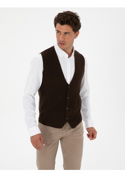 Erkek Koyu Kahverengi Triko Yelek 50317313-VR084 modelleri