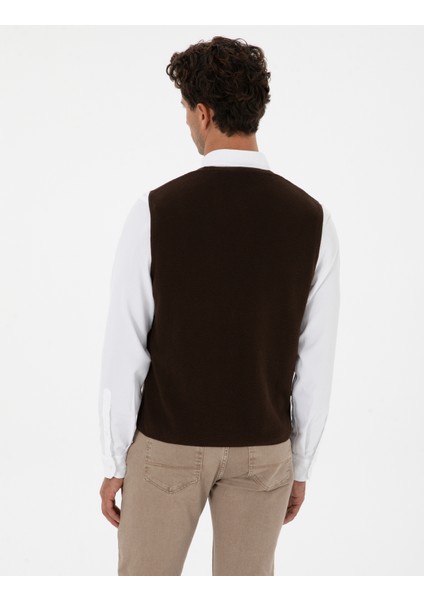 Erkek Koyu Kahverengi Triko Yelek 50317313-VR084 indirimleri