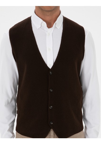 Erkek Koyu Kahverengi Triko Yelek 50317313-VR084