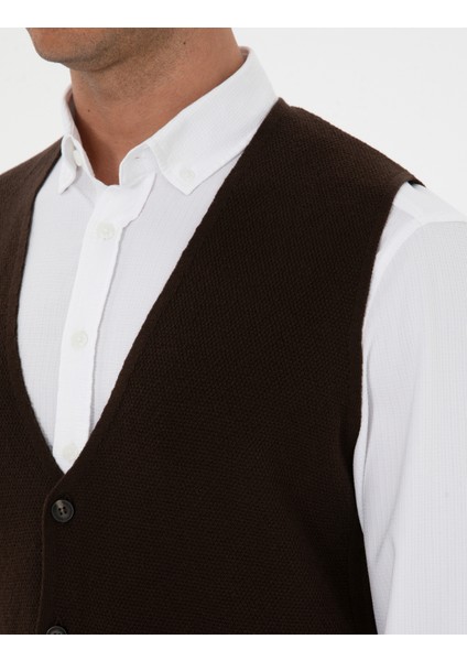 Erkek Koyu Kahverengi Triko Yelek 50317313-VR084