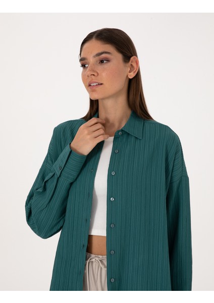 Kadın Zümrüt Oversize Uzun Kollu Gömlek 50318232-VR055 fiyatları