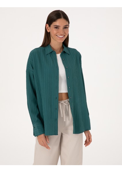 Kadın Zümrüt Oversize Uzun Kollu Gömlek 50318232-VR055 modelleri
