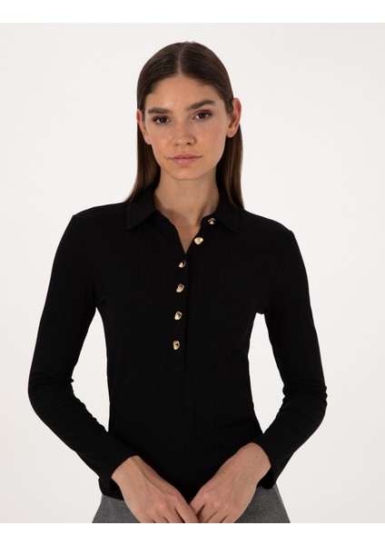 Kadın Siyah Slim Fit Örme Bluz 50309153-VR046 fiyatları