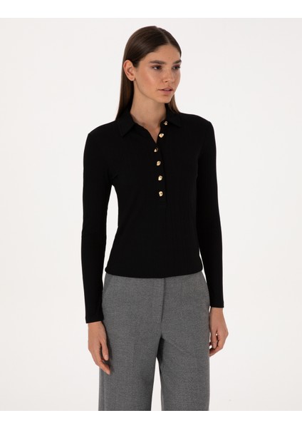 Kadın Siyah Slim Fit Örme Bluz 50309153-VR046 modelleri